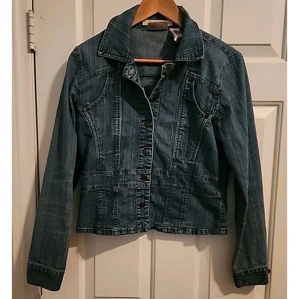 Vintage Bill Blass Womens Denim Jacket Petite Med Streetwear Boxy Crop Trucker